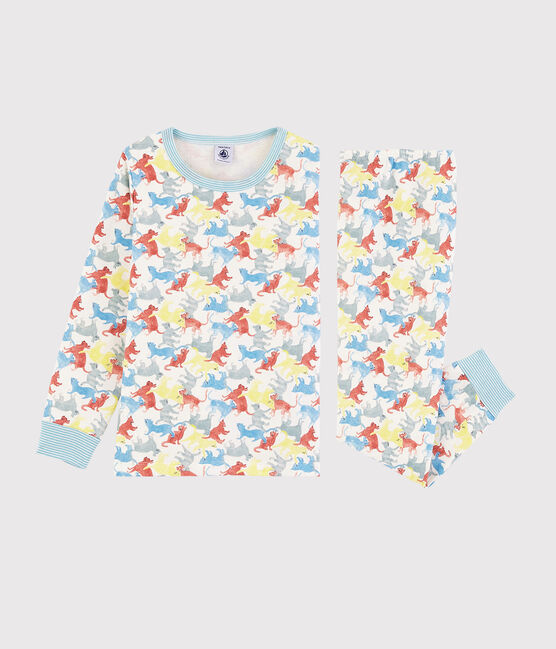 Boys' Cat Print Fleece Pyjamas MARSHMALLOW white/MULTICO white