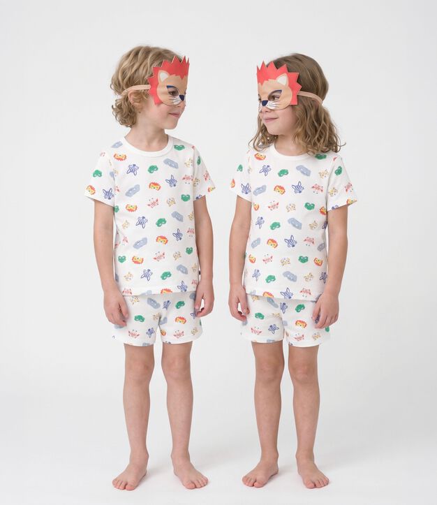 Children's short mask print cotton fancy dress pyjamas white/multicolor