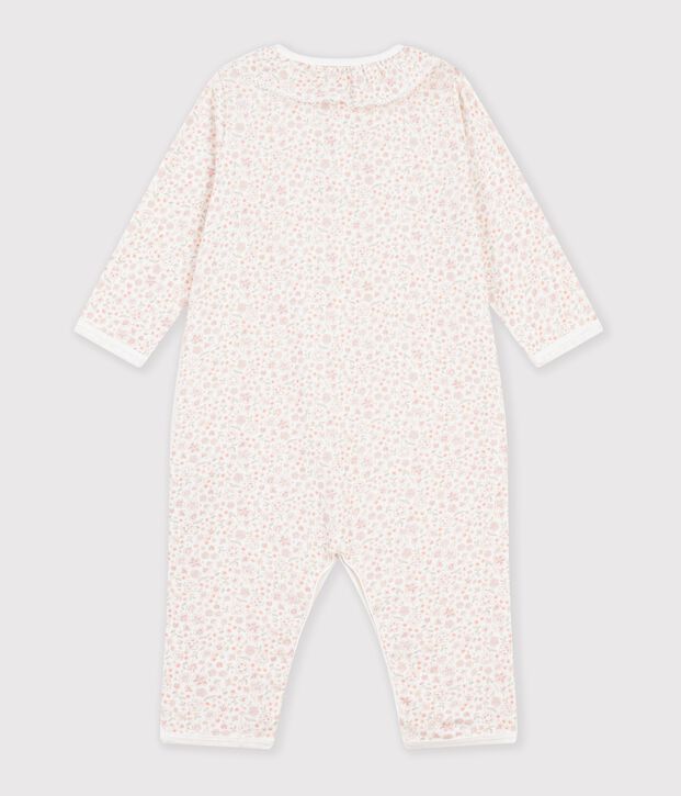Babies' footless flower-print cotton pyjama suit with a collar white/multicolor