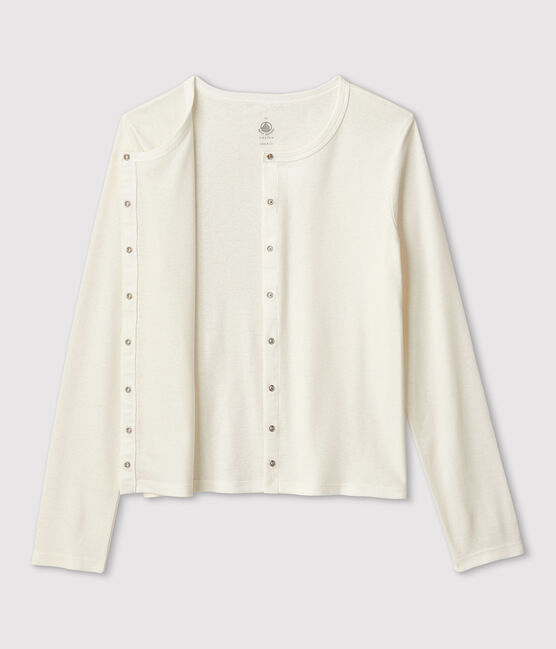 Women's Plain Linen and Cotton Blend Cardigan MARSHMALLOW white