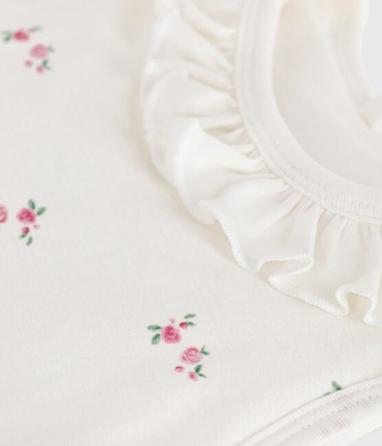 Babies' 1.5 TOG floral-print cotton sleeping bag MARSHMALLOW white/MULTICO white