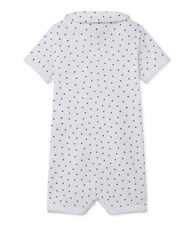 Baby girl's footless sleepsuit with heart print white/blue