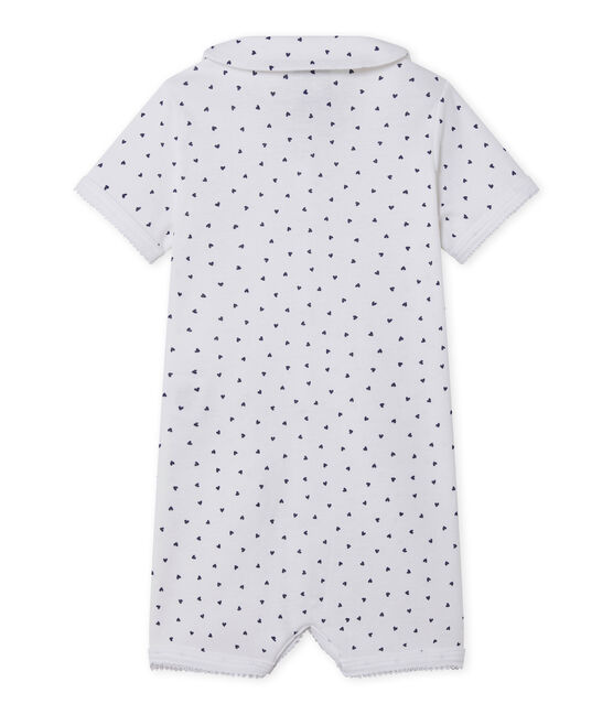 Baby girl's footless sleepsuit with heart print ECUME white/MEDIEVAL blue
