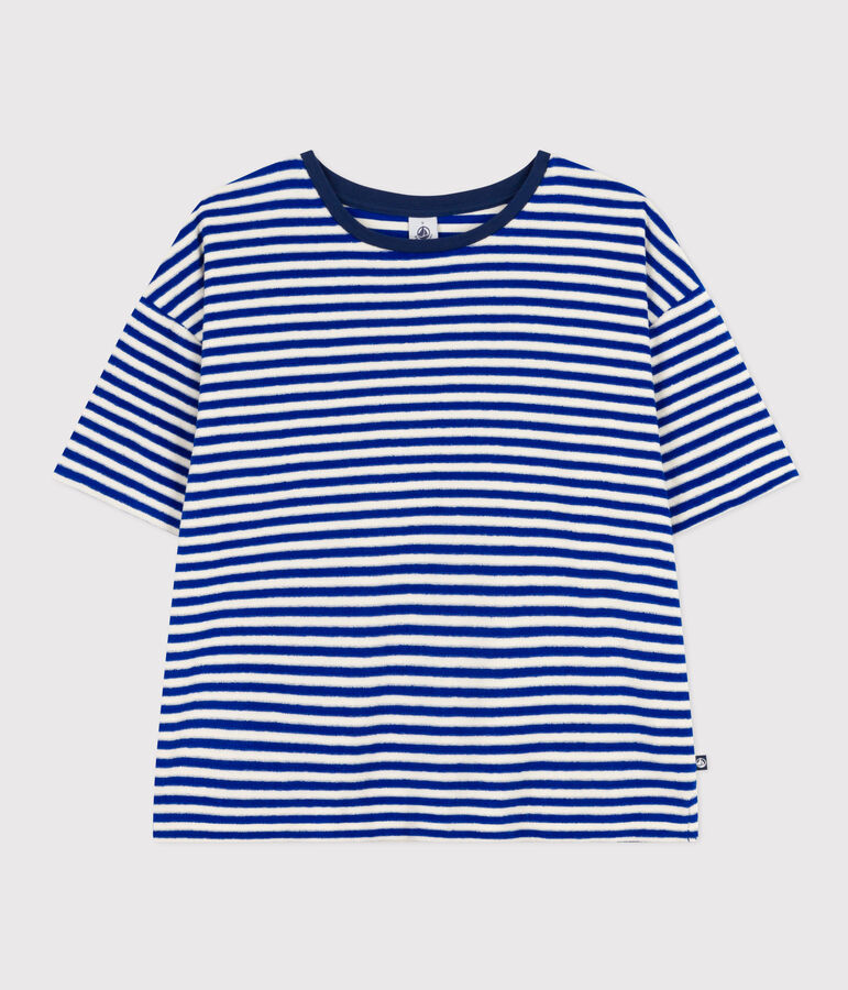 Women's Boxy Striped Cotton Terry T-Shirt blue/ecru