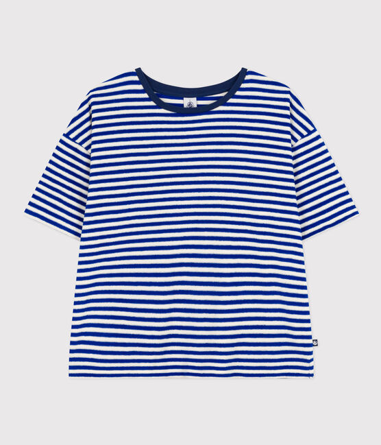 Women's Boxy Striped Cotton Terry T-Shirt SURF blue/AVALANCHE