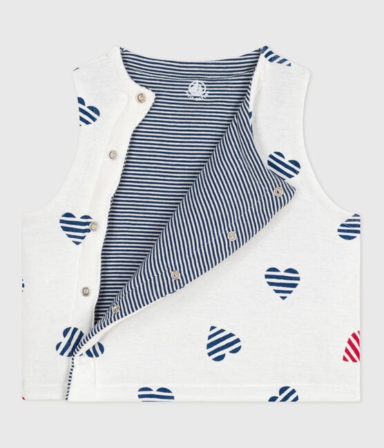 Babies' sleeveless reversible printed cotton cardigan MARSHMALLOW red/SPI