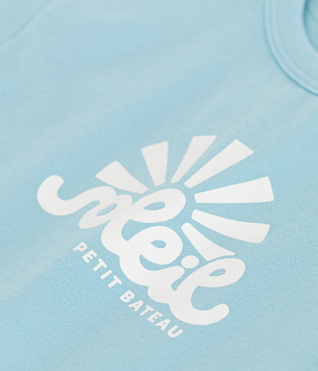 Babies' short-sleeved plain cotton T-shirt blue