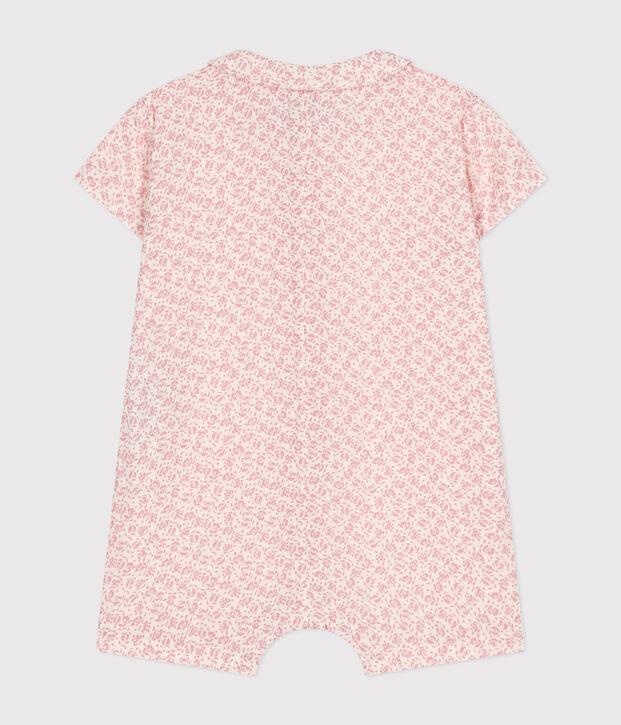 Babies' Short Cotton Gauze Playsuit Ecru/pink