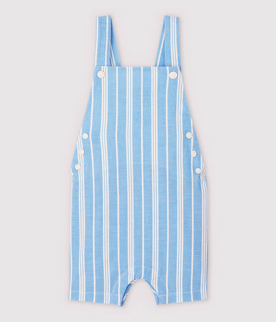 Baby Boys' Striped Poplin Dungaree Shorts JASMIN blue/MARSHMALLOW white