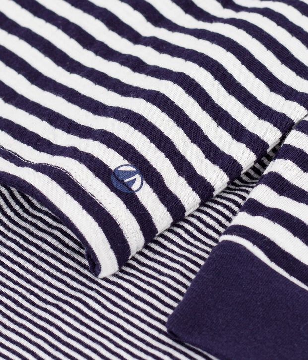 Children's stripy tube knit pyjamas blue/ecru