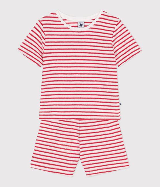 Children's short stripy cotton pyjamas MARSHMALLOW red/SPI