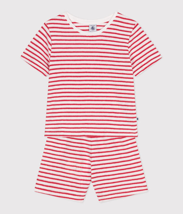 Children's striped terry cotton short pajamas red/red