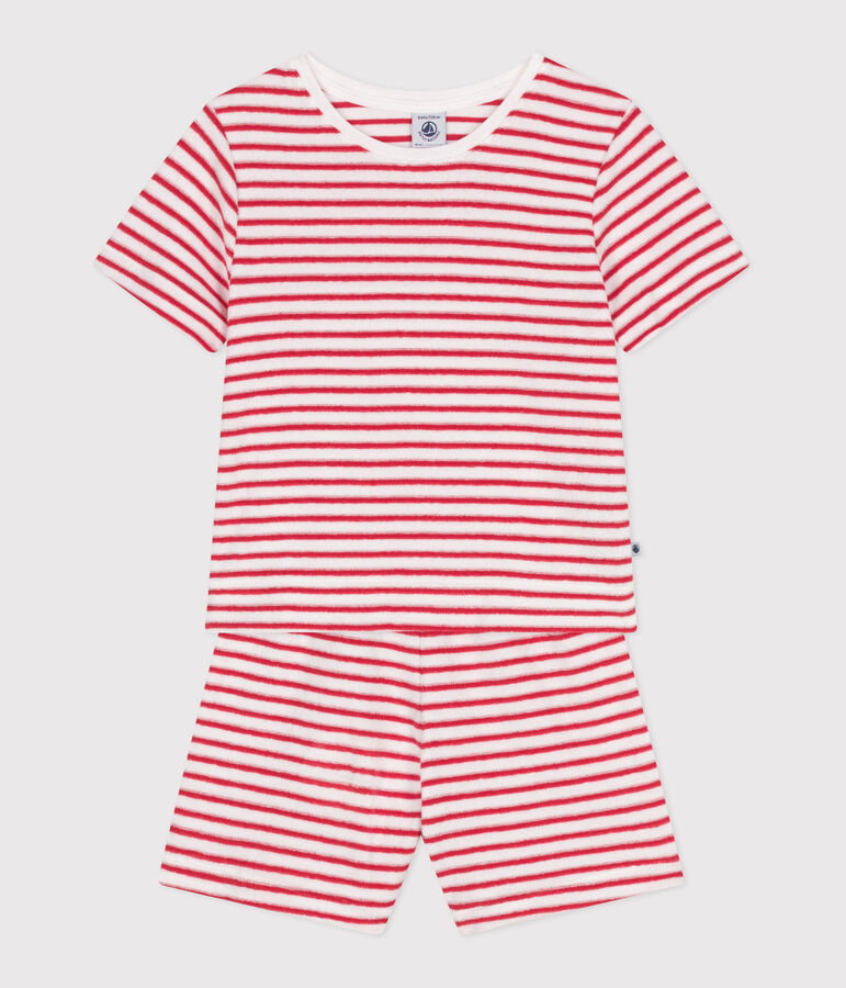 Children's striped terry cotton short pajamas white/red