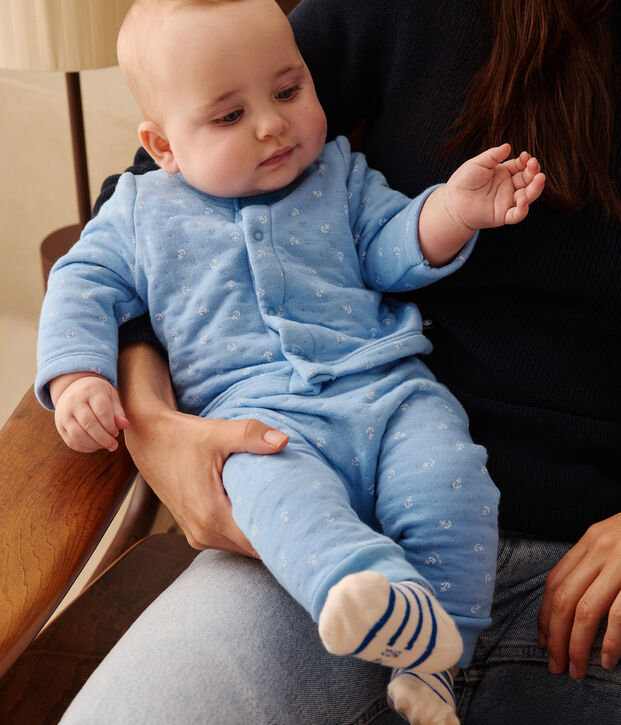 Babies' two-piece cotton outfit blue/white