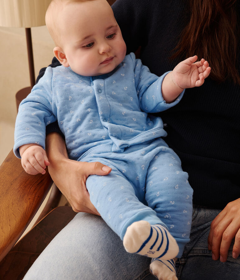Babies' two-piece cotton outfit blue/white