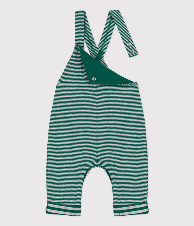 Babies' Pinstriped Long Tube Knit Dungarees green/grey