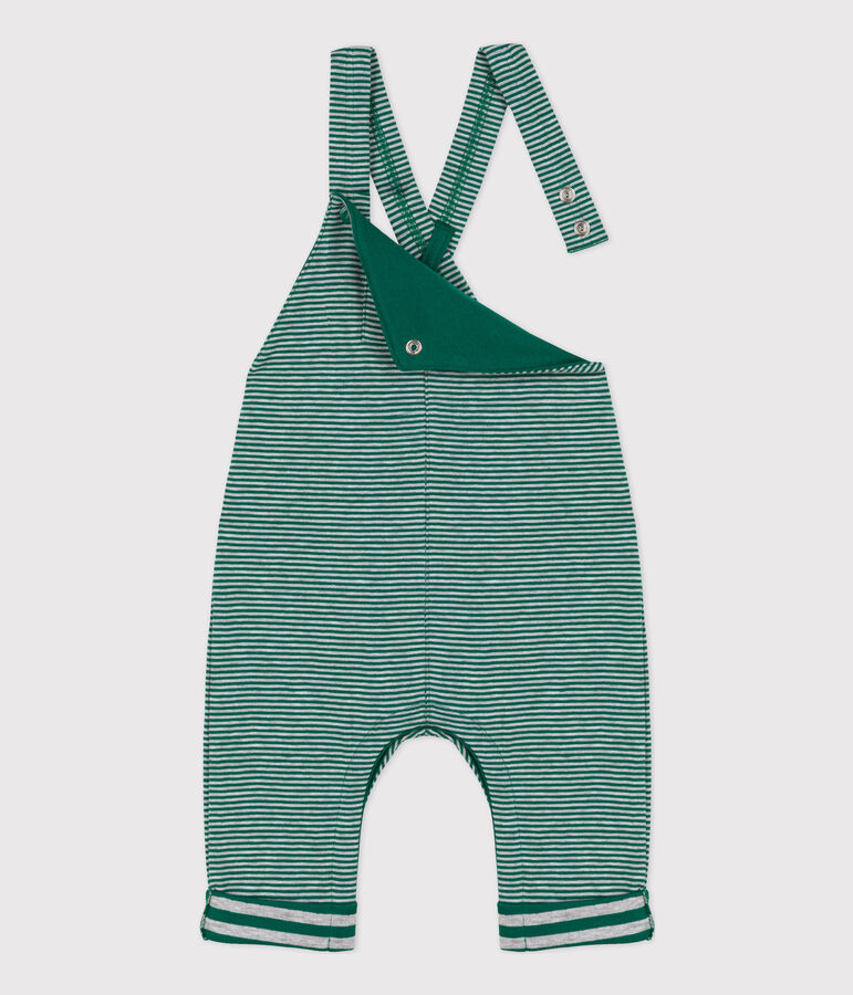 Babies' Pinstriped Long Tube Knit Dungarees green/grey