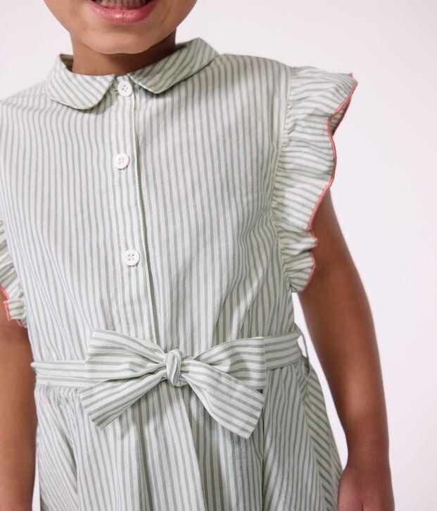 Children's sleeveless stripy cotton dress green/white