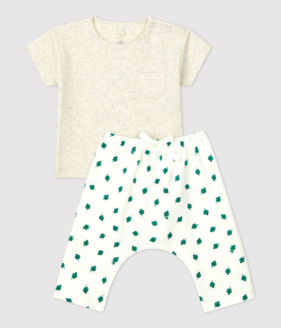 Babies' Organic Fleece Plant Print Clothing - 2-Piece Set MONTELIMAR beige/MULTICO white