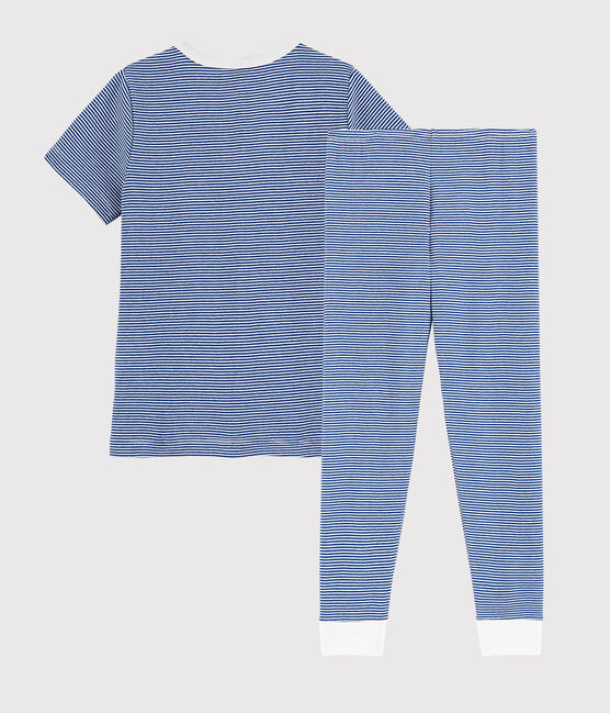 Boys' Blue Pinstriped Cotton Pyjamas SURF blue/MARSHMALLOW white