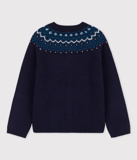 Girls' Wool/Cotton Cardigan SMOKING blue/MULTICO white