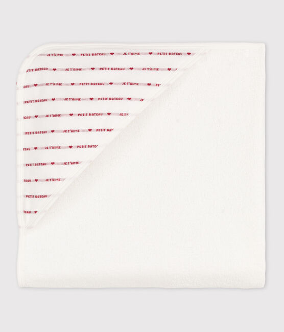Babies' Cotton Bath Wrap MARSHMALLOW white/TERKUIT red