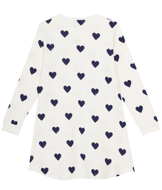 Girls' Ribbed Nightdress MARSHMALLOW white/MEDIEVAL blue