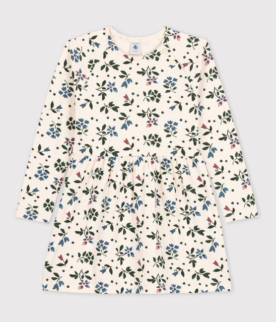 Girls' Long-Sleeved Floral Tube Knit Dress AVALANCHE white/MULTICO