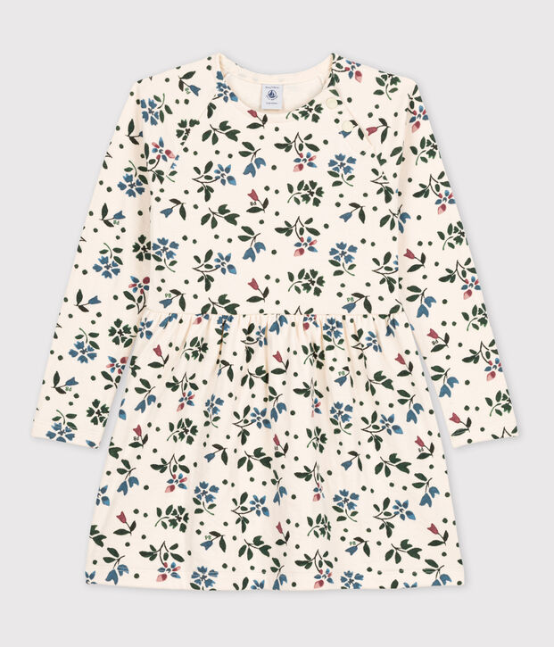 Girls' Long-Sleeved Floral Tube Knit Dress Ecru/multicolor