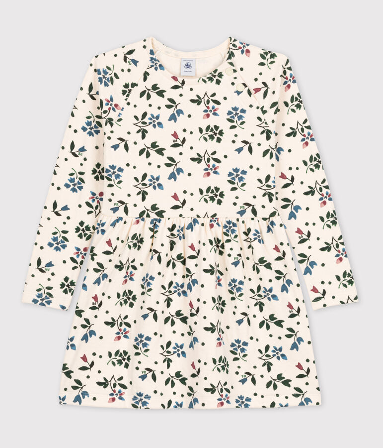 Girls' Long-Sleeved Floral Tube Knit Dress Ecru/multicolor