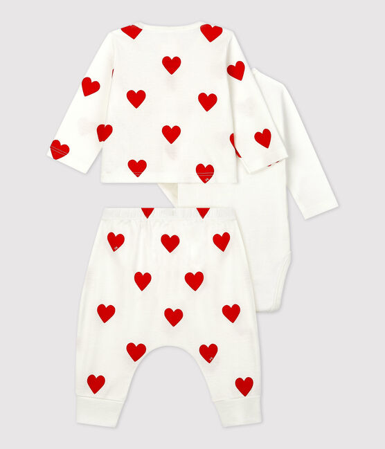 Babies' Organic Cotton Heart Print Clothing - 3-Piece Set MARSHMALLOW white/TERKUIT red