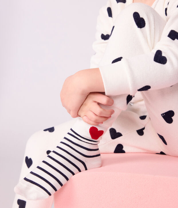 3 pairs of children's cotton socks with stripes and hearts multicolor