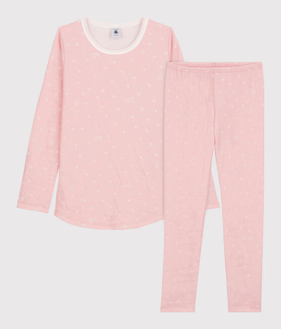 Girls' Snowflake Wool/Cotton Jacquard Pyjamas CHARME pink/MARSHMALLOW white