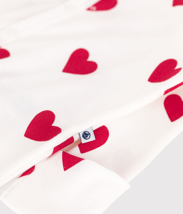 Babies' cotton sleep sack with a collar with red hearts white/red