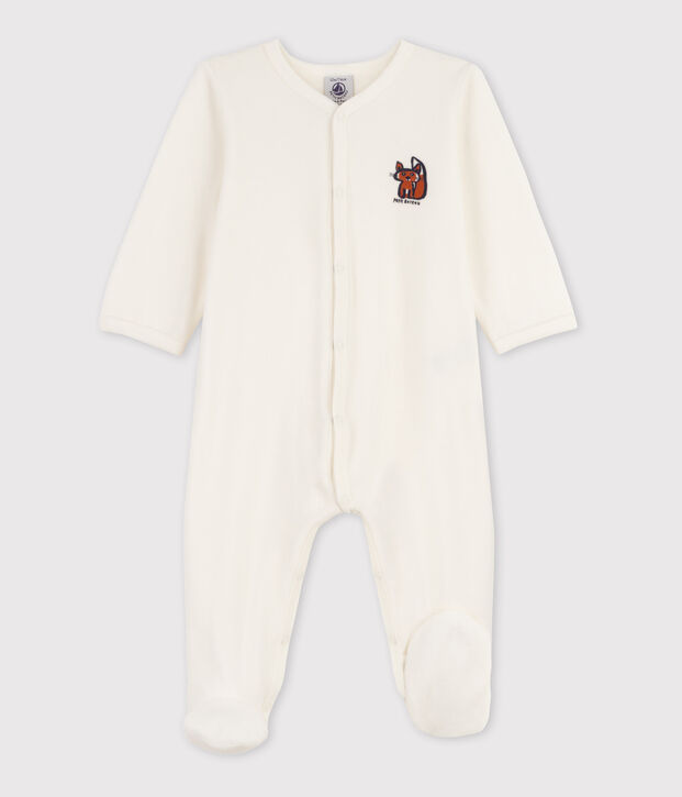 Babies' Fox Patterned Velour Sleepsuit white