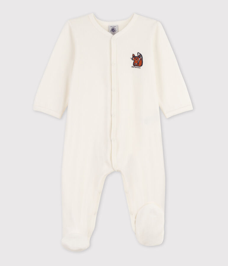 Babies' Fox Patterned Velour Sleepsuit white