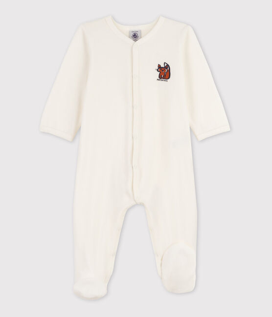 Babies' Fox Patterned Velour Sleepsuit MARSHMALLOW white