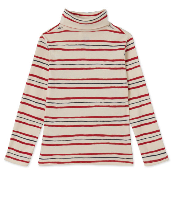 Petit Bateau & Ines de la Fressange Paris girls' turtleneck undershirt COQUILLE beige/MULTICO white