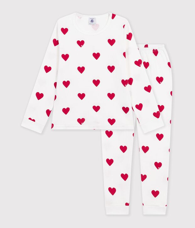 Children's cotton Pyjamas with heart print white/red