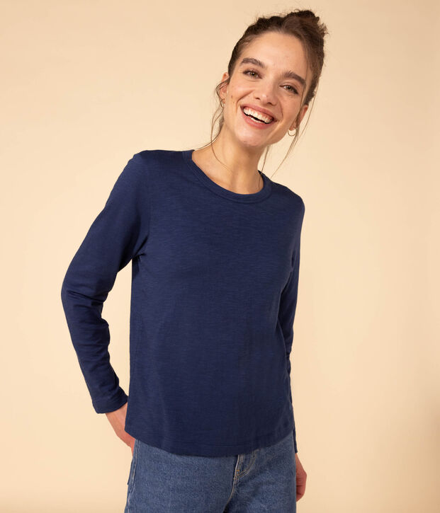 Women's Straight Round-Neck Cotton T-Shirt blue