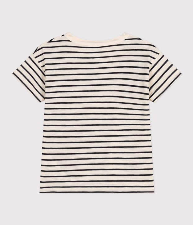 Boys' Stripy Slub Jersey T-shirt Ecru/blue