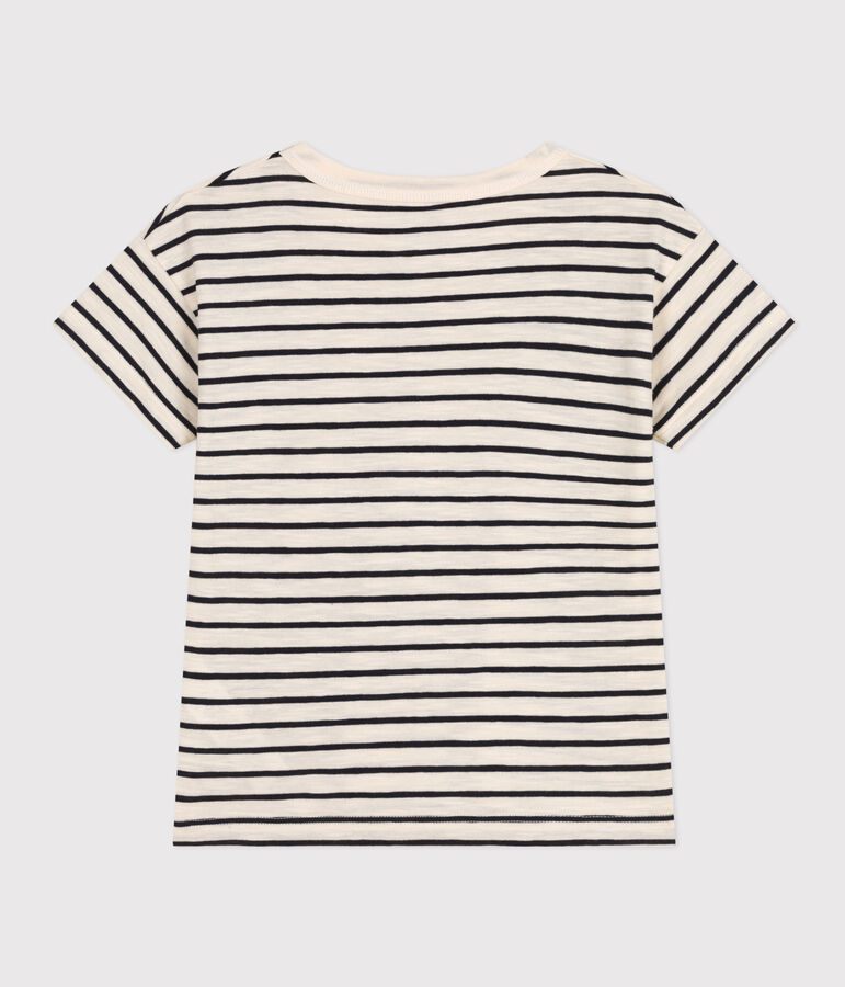 Boys' Stripy Slub Jersey T-shirt Ecru/blue