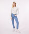 Women's plain rib knit long-sleeved Iconic T-shirt BELUGA CHINE grey
