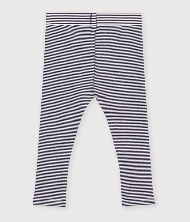 Babies' cotton leggings with stripes blue/white
