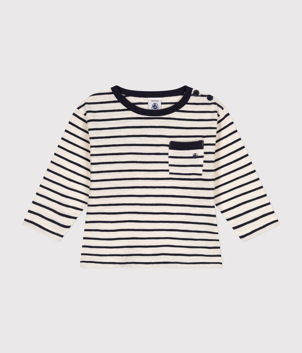 Babies' Long-Sleeved Jersey T-Shirt Ecru/blue