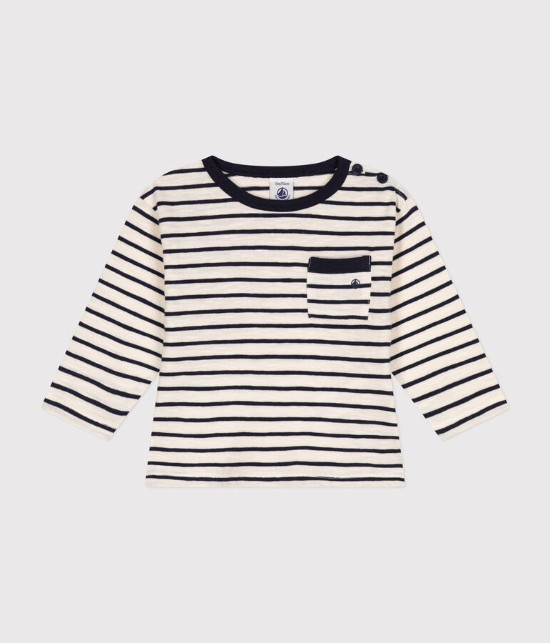 Babies' Long-Sleeved Jersey T-Shirt Ecru/blue
