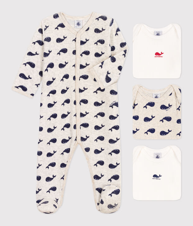 Babies' Pyjamas and 3-Pack of Whale Patterned Bodysuits multicolor