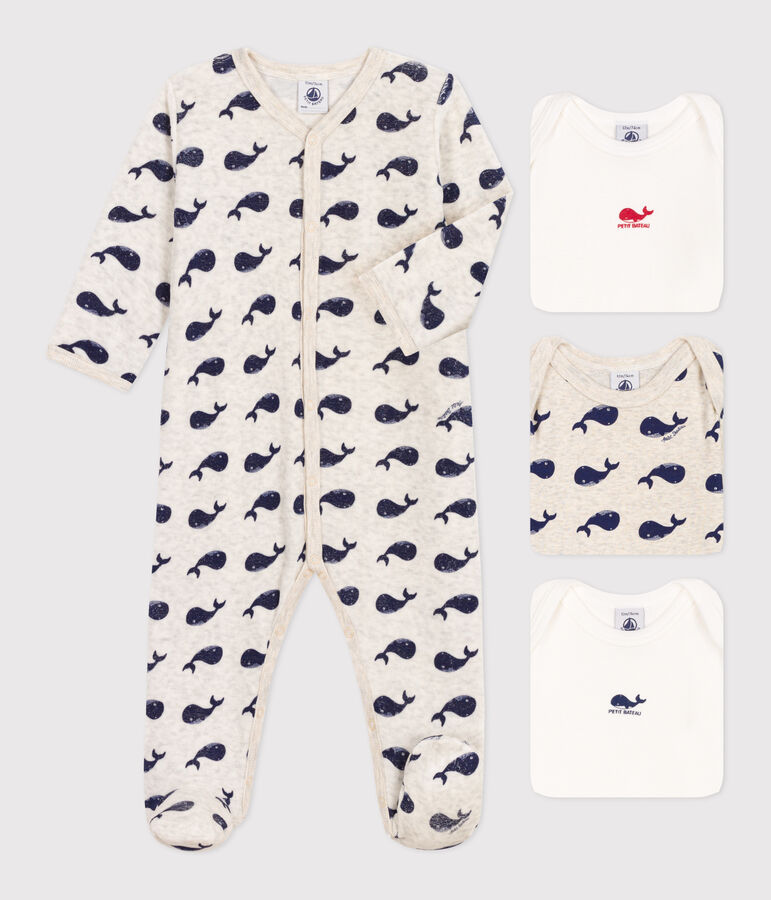 Babies' Pyjamas and 3-Pack of Whale Patterned Bodysuits multicolor