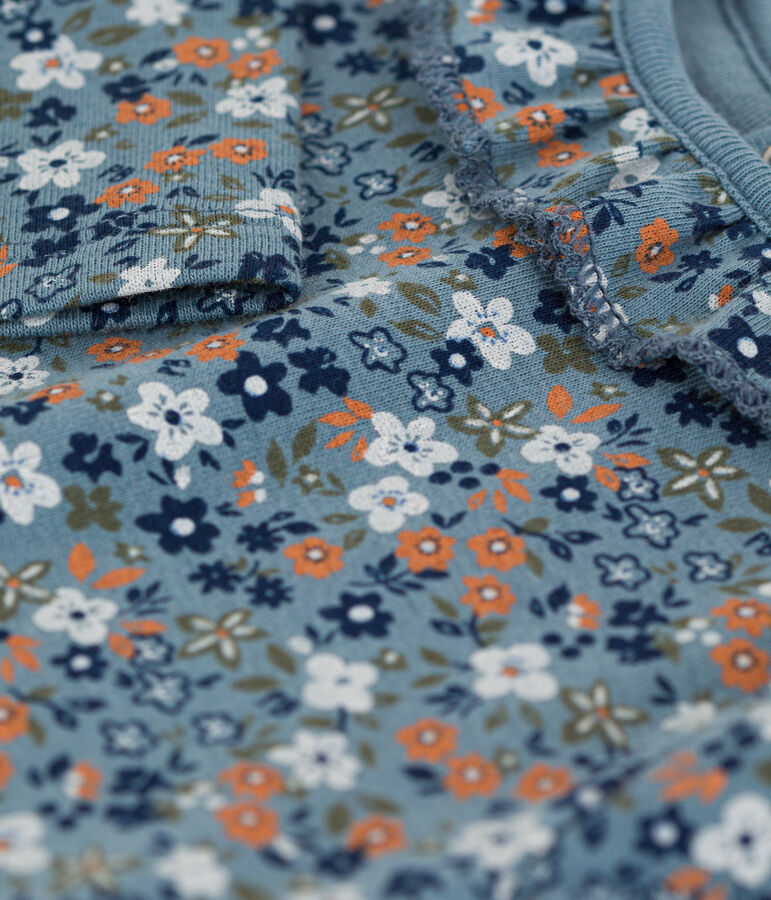 Babies' Long-Sleeved Floral Cotton Bodysuit With Ruff Collar blue/multicolor