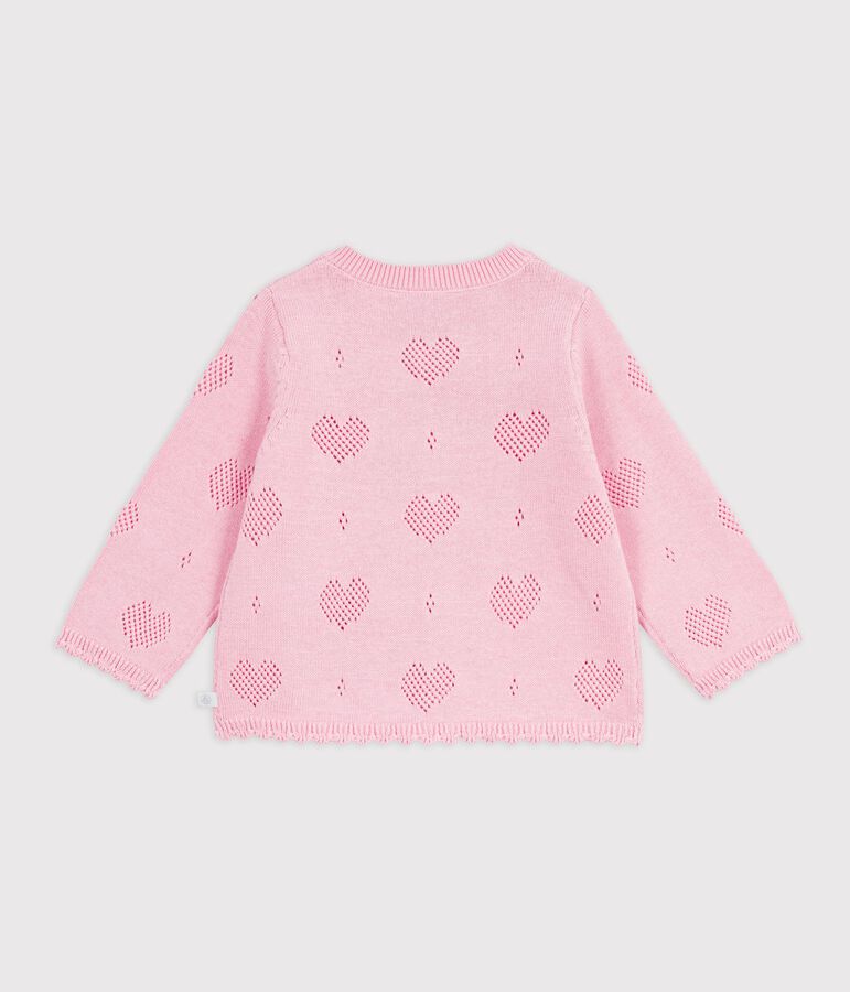 Babies' cotton cardigan with a heart pattern pink